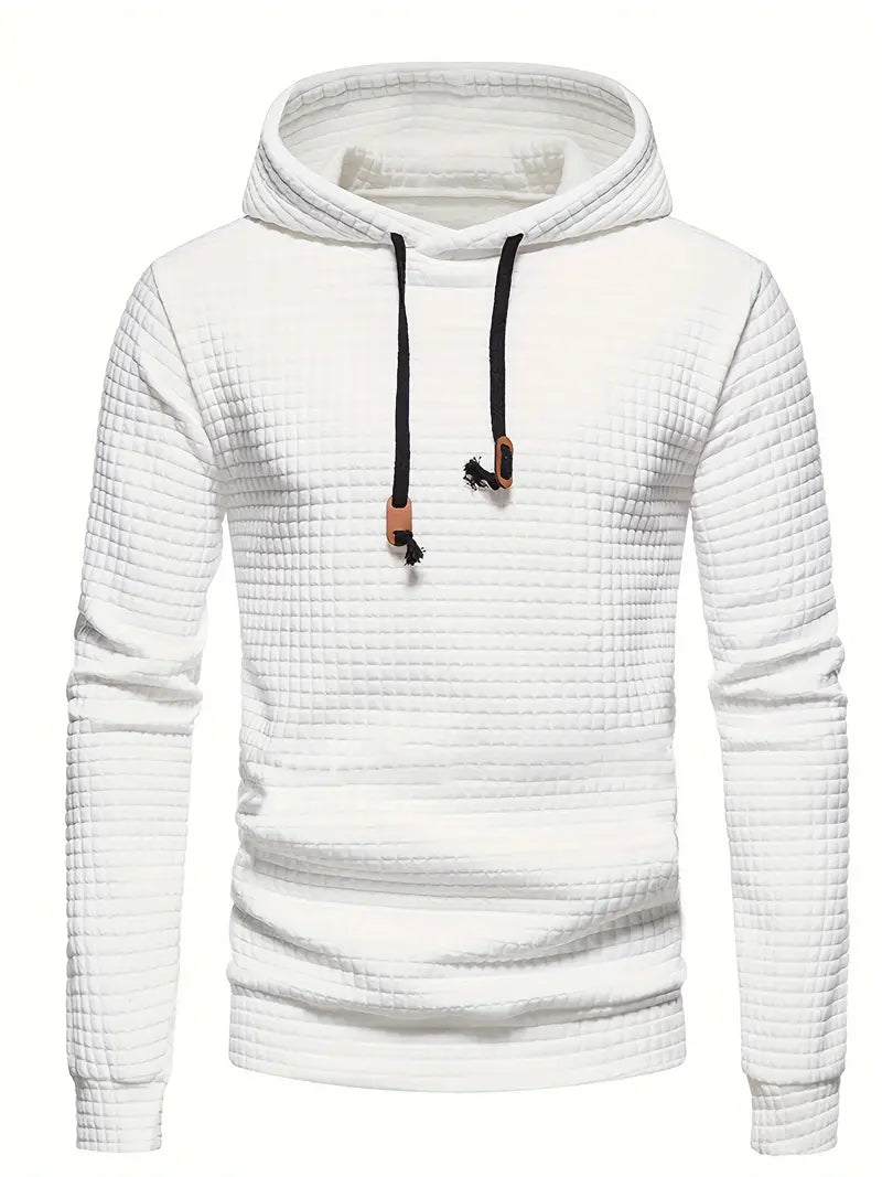 Waffle Pattern Solid Hoodie, Cool Hoodies For Men, Men's Casual Pullover Hooded Sweatshirt Streetwear For Spring Fall, As Gifts