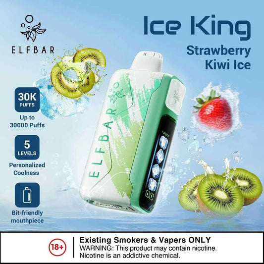 💥Buy 1 Get 2 Free💥ELF BAR ICE KING 30000 PUFFS DISPOSABLE VAPE - STRAWBERRY KIWI ICE