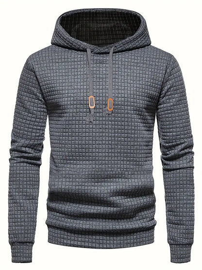 Waffle Pattern Solid Hoodie, Cool Hoodies For Men, Men's Casual Pullover Hooded Sweatshirt Streetwear For Spring Fall, As Gifts